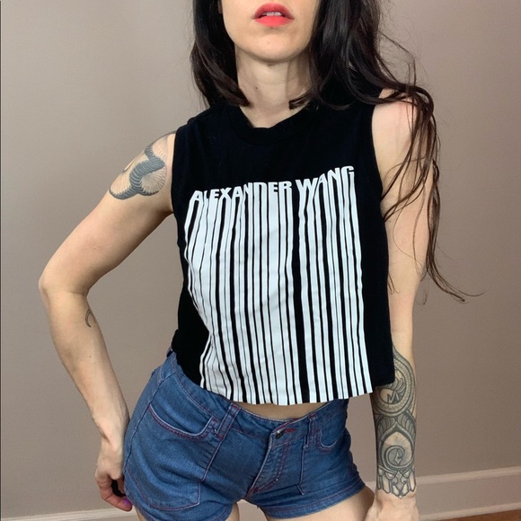 Alexander Wang Tops - Alexander wang Barcode white lines crop logo top